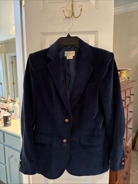 Vintage Astorone Classic 80’s Corduroy Navy Elbow Patch Blazer Jacket SZ 8 FLAW